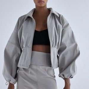 Zara Silver-like Grey Bomber Jacket Size small